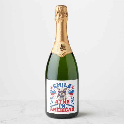 Patriotic Bulldog for 4th Of July Sparkling Wine Label