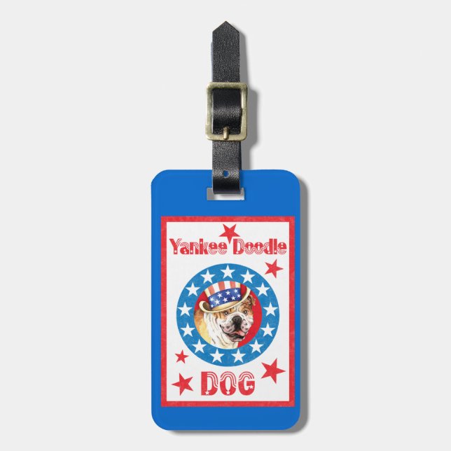 Patriotic Bulldog Luggage Tag (Front Vertical)