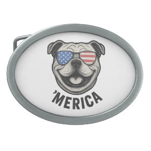 Patriotic Bulldog 'MERICA – USA Flag Sunglasses De Belt Buckle