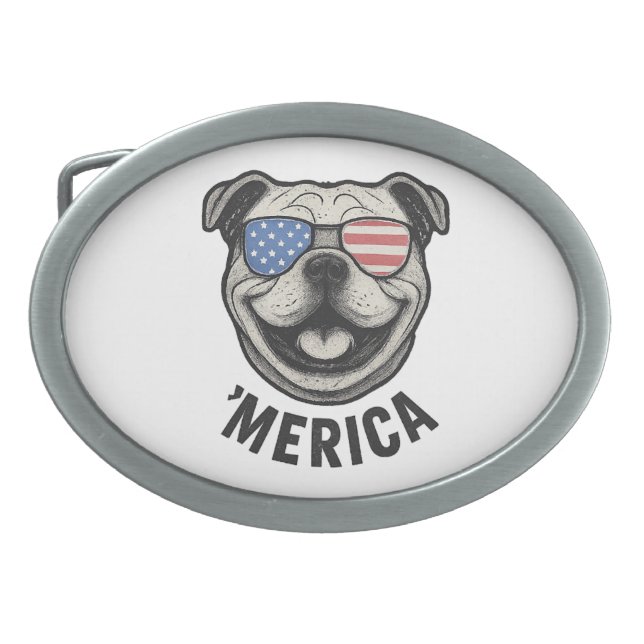 Patriotic Bulldog 'MERICA – USA Flag Sunglasses De Belt Buckle (Front)