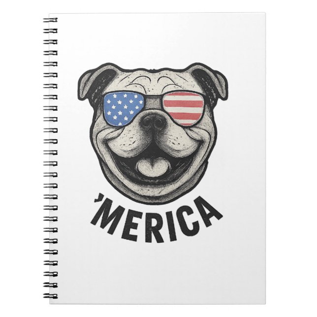 Patriotic Bulldog 'MERICA � USA Flag Sunglasses De Notebook (Front)