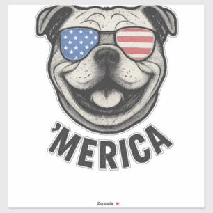 Patriotic Bulldog 'MERICA � USA Flag Sunglasses De Sticker