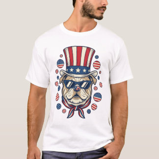 Patriotic Bulldog Vintage Engraving Shirt Design (