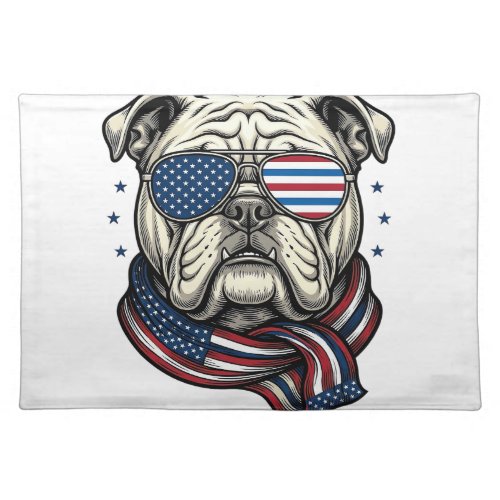 Patriotic Bulldog Vintage Engraving Shirt Design_1 Cloth Placemat
