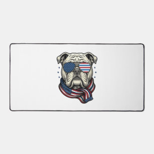 Patriotic Bulldog Vintage Engraving Shirt Design_1 Desk Mat