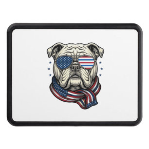 Patriotic Bulldog Vintage Engraving Shirt Design_1 Hitch Cover