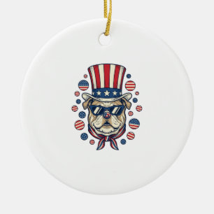 Patriotic Bulldog Vintage Engraving Shirt Design ( Ceramic Ornament