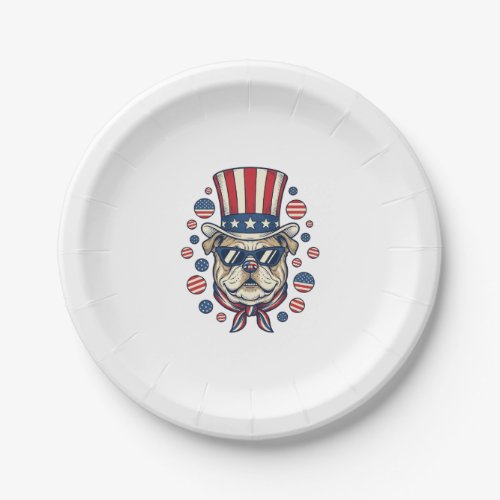 Patriotic Bulldog Vintage Engraving Shirt Design ( Paper Plates