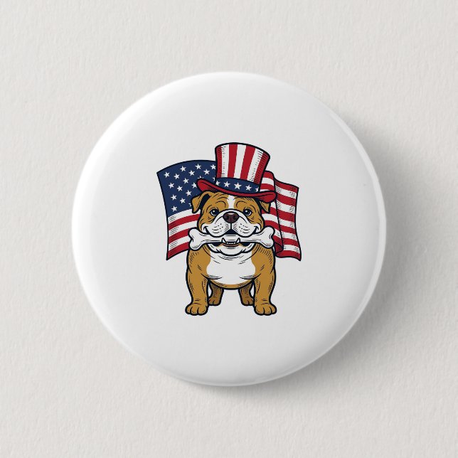 Patriotic Bulldog With Flag Vector Design_1 Button (Front)