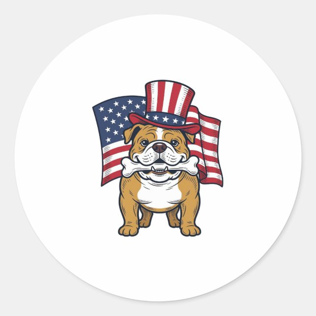 Patriotic Bulldog With Flag Vector Design_1 Classic Round Sticker (Front)