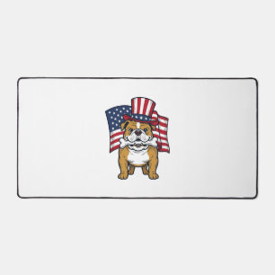 Patriotic Bulldog With Flag Vector Design_1 Desk Mat
