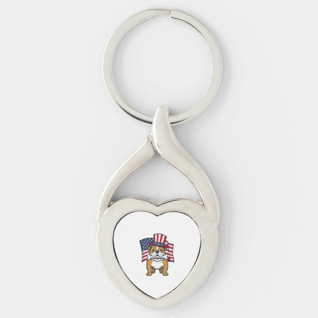 Patriotic Bulldog With Flag Vector Design_1 Keychain (Front)