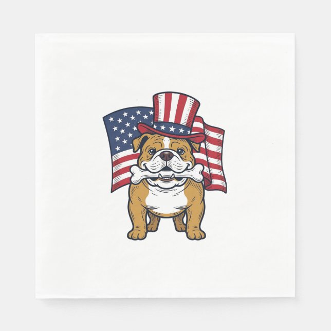 Patriotic Bulldog With Flag Vector Design_1 Napkins (Front)