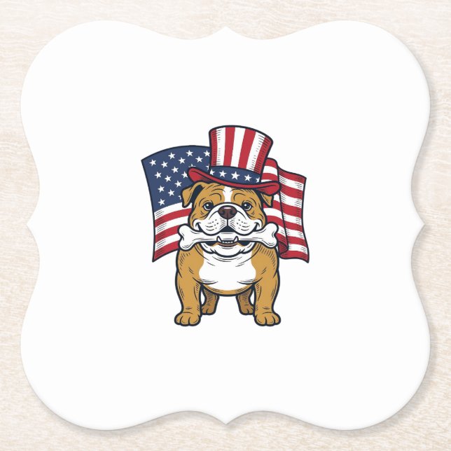 Patriotic Bulldog With Flag Vector Design_1 Paper Coaster (Front)