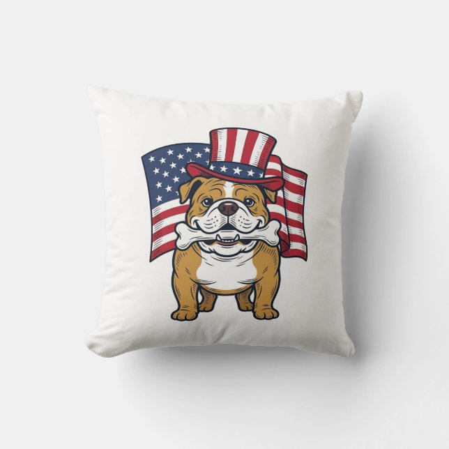 Patriotic Bulldog With Flag Vector Design_1 Throw Pillow (Front)