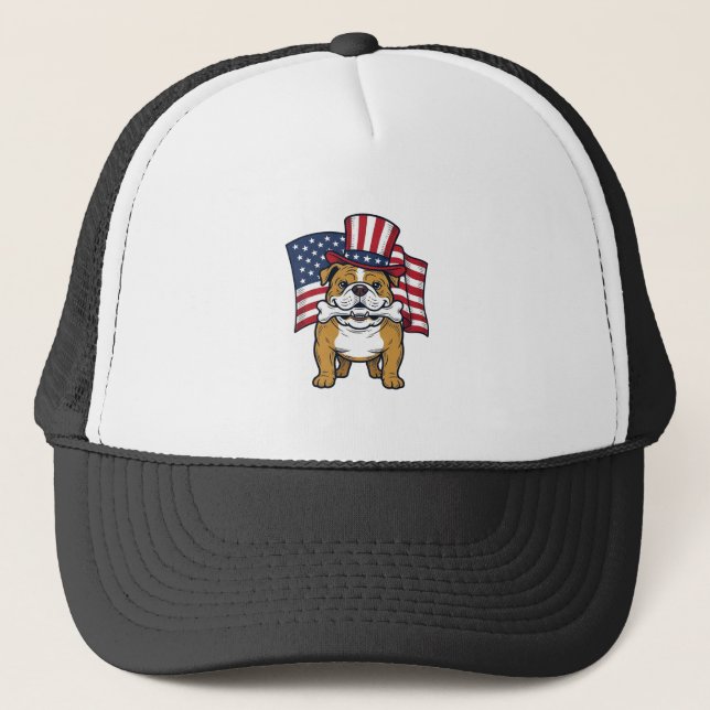 Patriotic Bulldog With Flag Vector Design_1 Trucker Hat (Front)