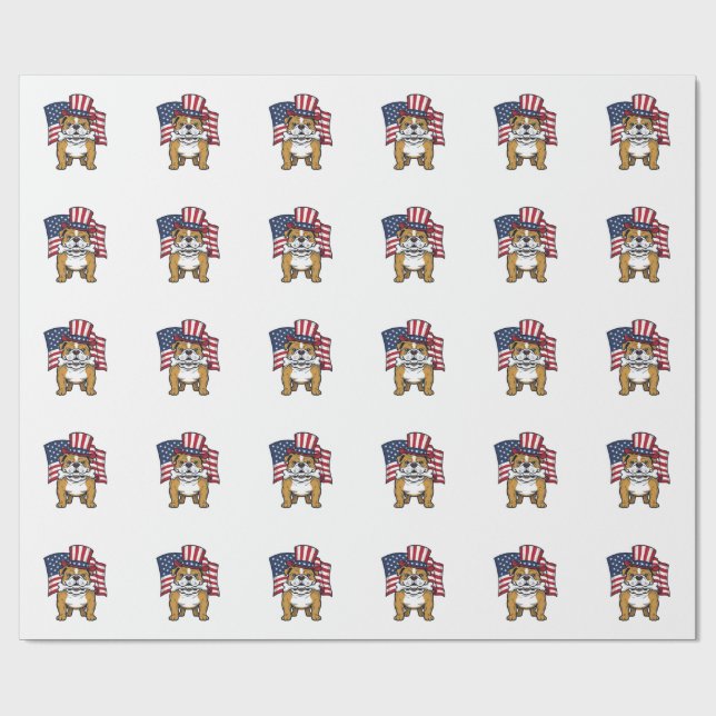 Patriotic Bulldog With Flag Vector Design_1 Wrapping Paper (Flat)
