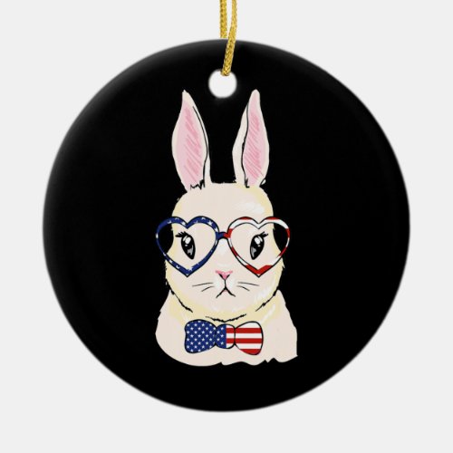 Patriotic Bunny 4th Of July Cute Nerd Rabbit Ceramic Ornament