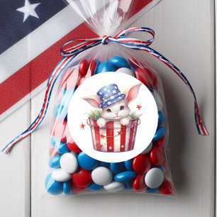 Patriotic Bunny Rabbit Red White Blue Stars Stripe Classic Round Sticker