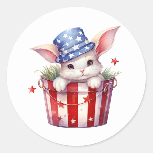 Patriotic Bunny Rabbit Red White Blue Stars Stripe Classic Round Sticker