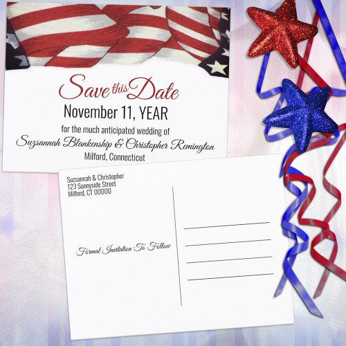Patriotic Bunting Custom Save The Date Announcement Postcard