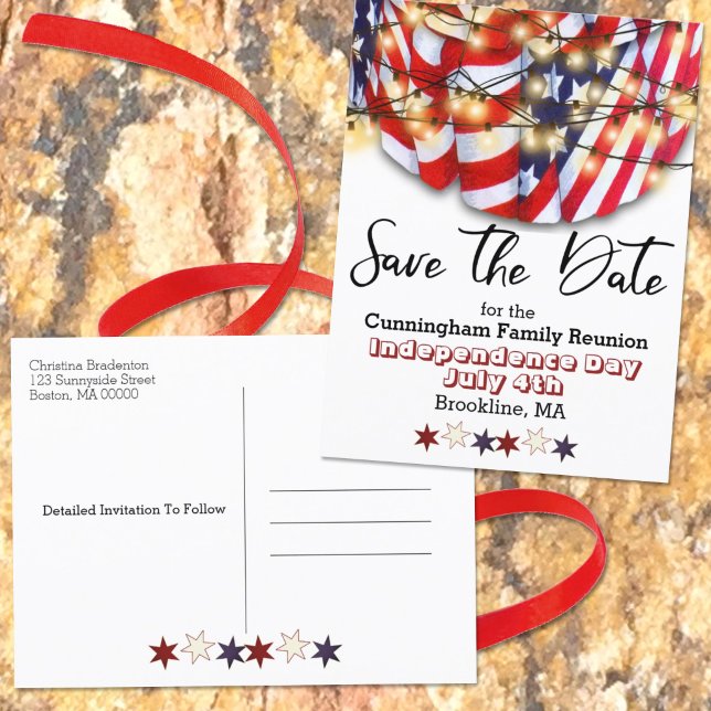 Patriotic Bunting Family Reunion Save The Date Announcement Postcard