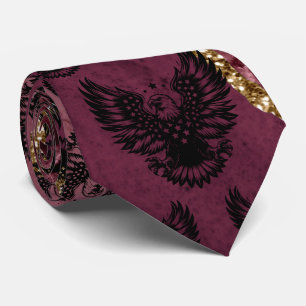 Patriotic Burgundy Red American Flag Bald Eagle Neck Tie