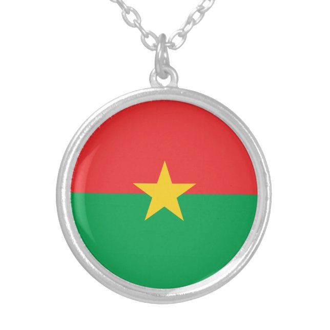 Patriotic Burkina Faso Flag Silver Plated Necklace (Front)