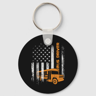 Patriotic Bus Driver Usa American Flag - School Bu Keychain