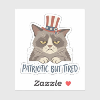 Patriotic but Tired Funny Grumpy Cat 4th of July Sticker