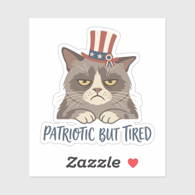 Patriotic but Tired Funny Grumpy Cat 4th of July  Sticker (Sheet)