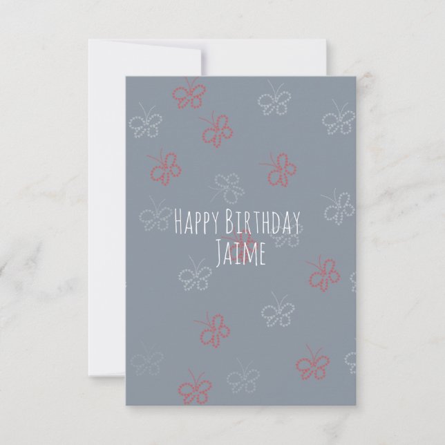 Patriotic Butterflies Birthday Party Gray Card (Front)
