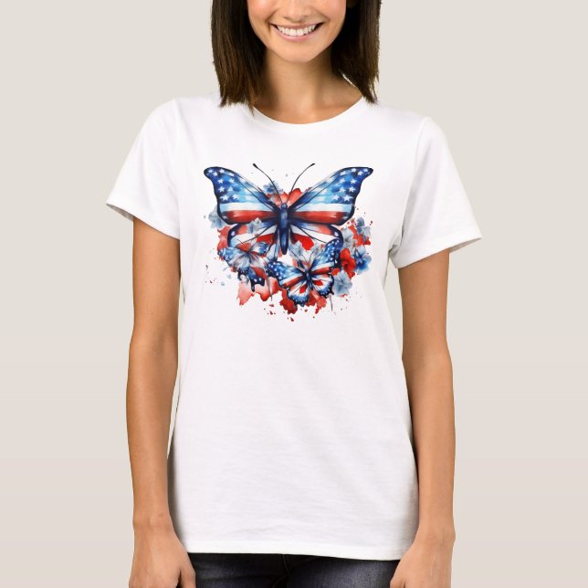 Patriotic Butterflies, Red, White and Blue T-Shirt (Front)