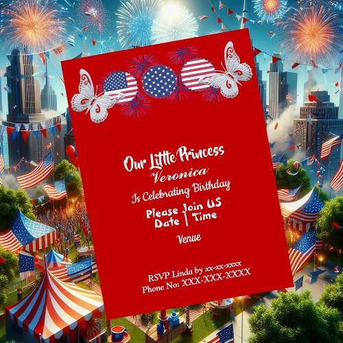 Patriotic Butterfly American Flag Birthday Party Invitation