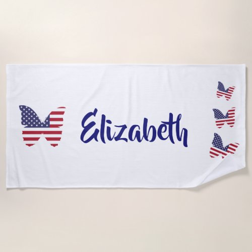 Patriotic Butterfly American Flag USA Butterflies Beach Towel