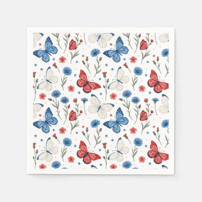 Patriotic Butterfly and Floral Pattern Napkins (Front)