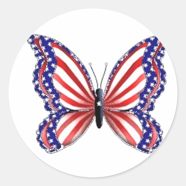 Patriotic Butterfly Classic Round Sticker (Front)