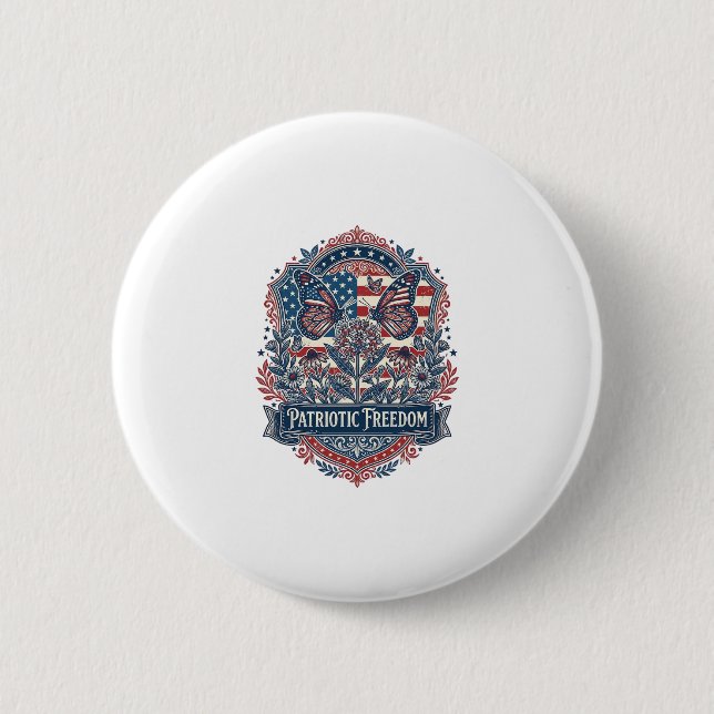 Patriotic Butterfly Garden Vector Graphic Tee_1 Button (Front)