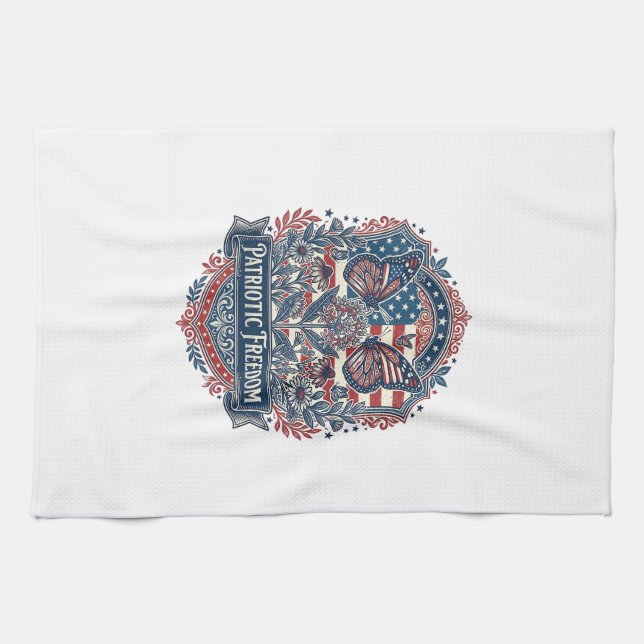 Patriotic Butterfly Garden Vector Graphic Tee_1 Kitchen Towel (Horizontal)