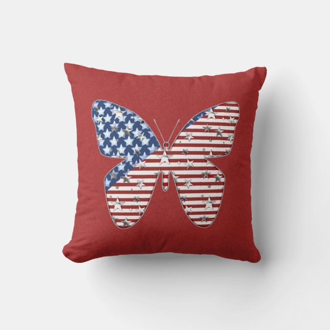 Patriotic Butterfly Throw Pillow (Front)