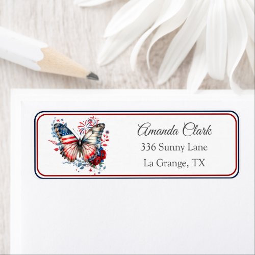 Patriotic Butterfly USA Flag Address Label