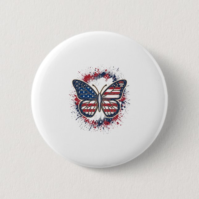 Patriotic Butterfly Vintage Engraving Vector Desig Button (Front)