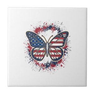 Patriotic Butterfly Vintage Engraving Vector Desig Ceramic Tile