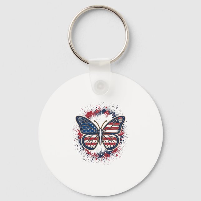 Patriotic Butterfly Vintage Engraving Vector Desig Keychain (Front)
