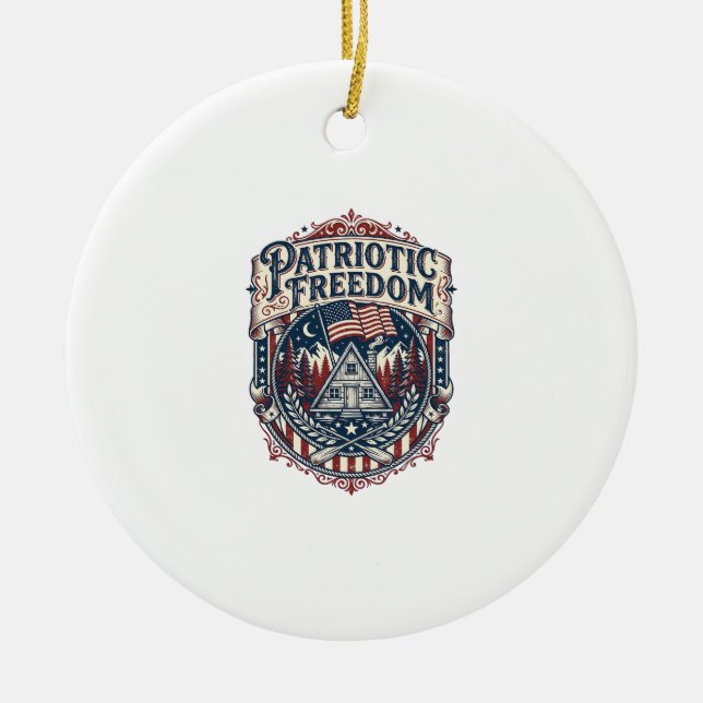 Patriotic Cabin Weekend Vector Graphic Tee_1 Ceramic Ornament (Front)