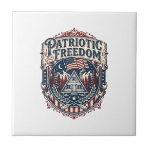 Patriotic Cabin Weekend Vector Graphic Tee_1 Ceramic Tile