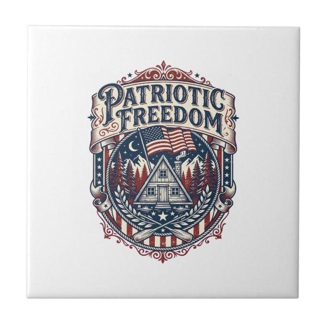 Patriotic Cabin Weekend Vector Graphic Tee_1 Ceramic Tile (Front)