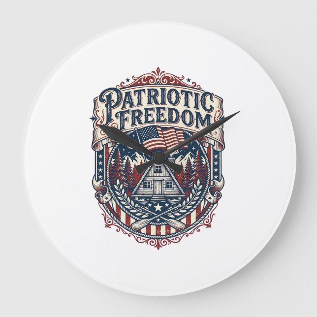 Patriotic Cabin Weekend Vector Graphic Tee_1 Large Clock (Front)