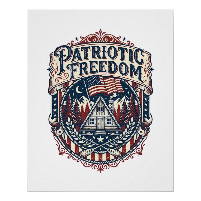 Patriotic Cabin Weekend Vector Graphic Tee_1 Poster (Front)