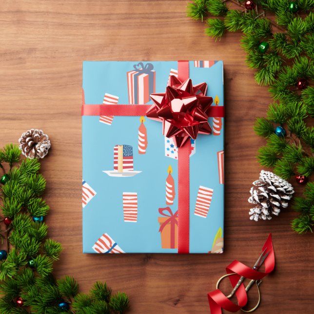 Patriotic Cakes and Gifts 4th of July Wrapping Paper (Holiday Gift)